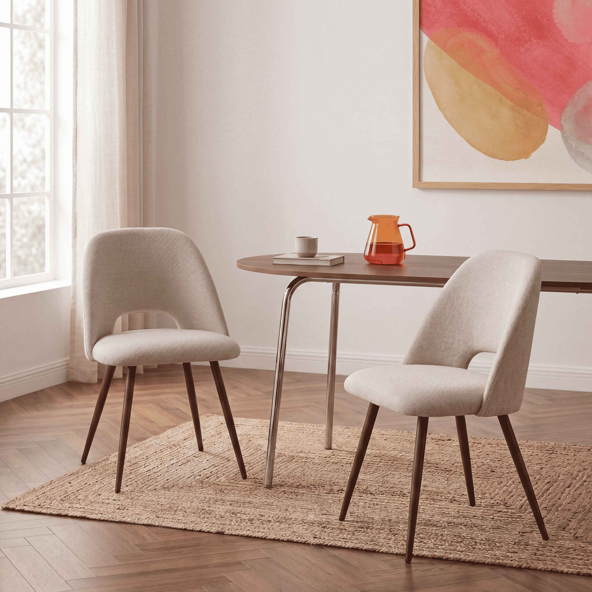 Lot de 2 chaises tissu beige pieds effet noyer