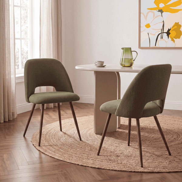 Lot de 2 chaises tissu vert pieds effet noyer