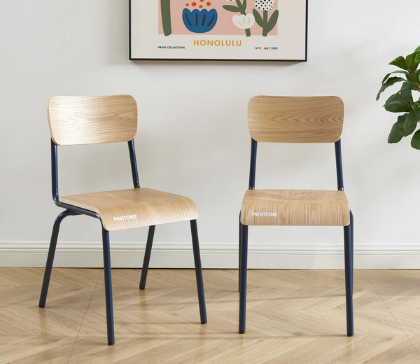 Lot de 2 chaises bleu nuit et placage frêne pieds métal