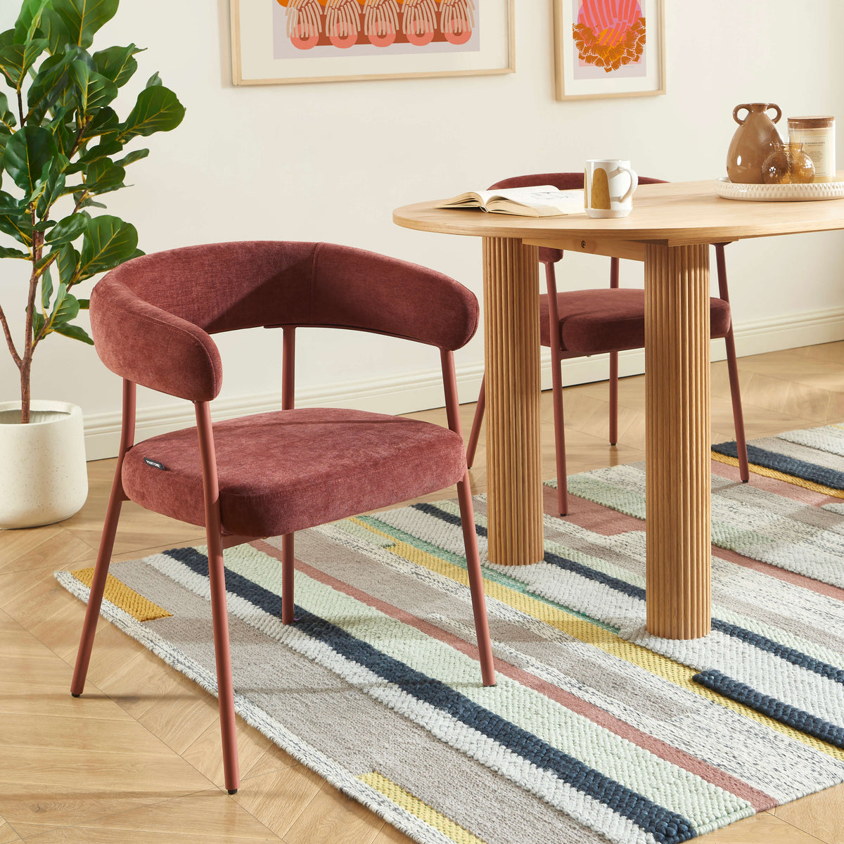 Lot de 2 chaises tissu et pieds métal terracotta