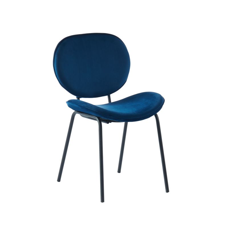 Silla de terciopelo azul patas de metal negro