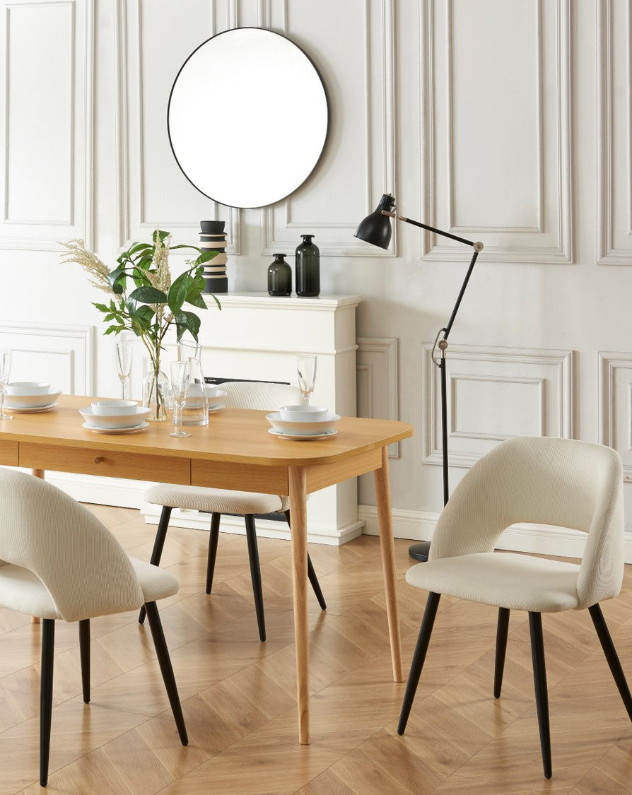 Lot de 2 chaises vintage velours côtelé beige crème pieds métal noir