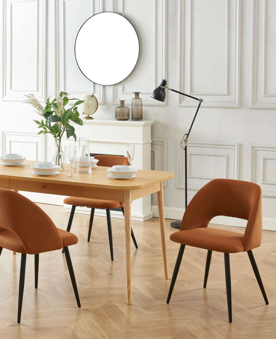 Lot de 2 chaises vintage velours côtelé terracotta pieds métal noir
