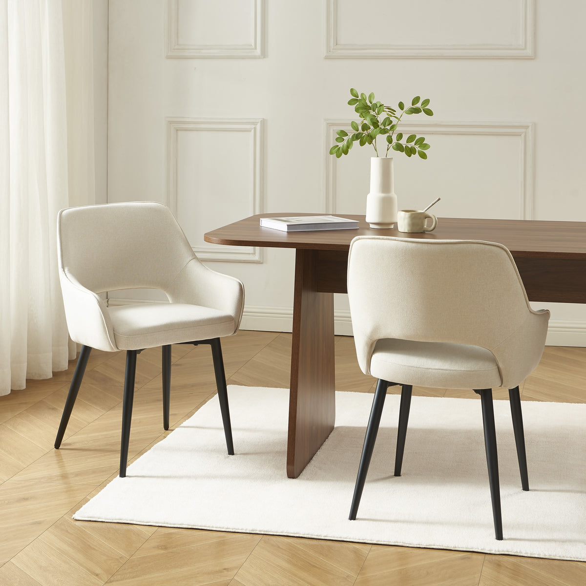 Lot de 2 fauteuils tissu beige pieds métal noir