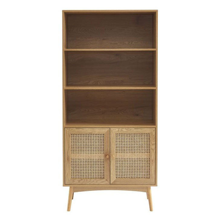 Bibliothèque effet chêne et cannage rotin L80 x P40 x H171 cm