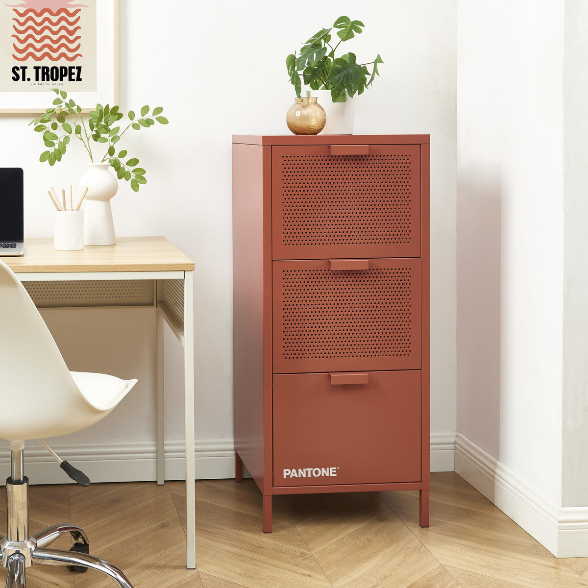 Caisson de bureau métal terracotta 3 tiroirs H105 cm