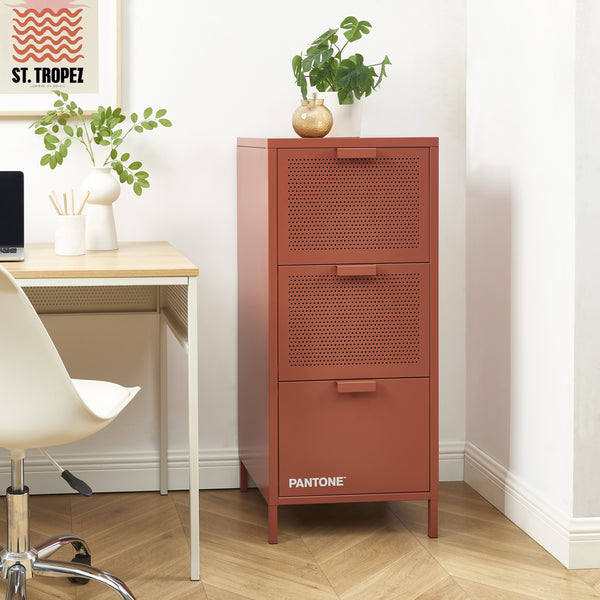 Caisson de bureau métal terracotta 3 tiroirs H105 cm