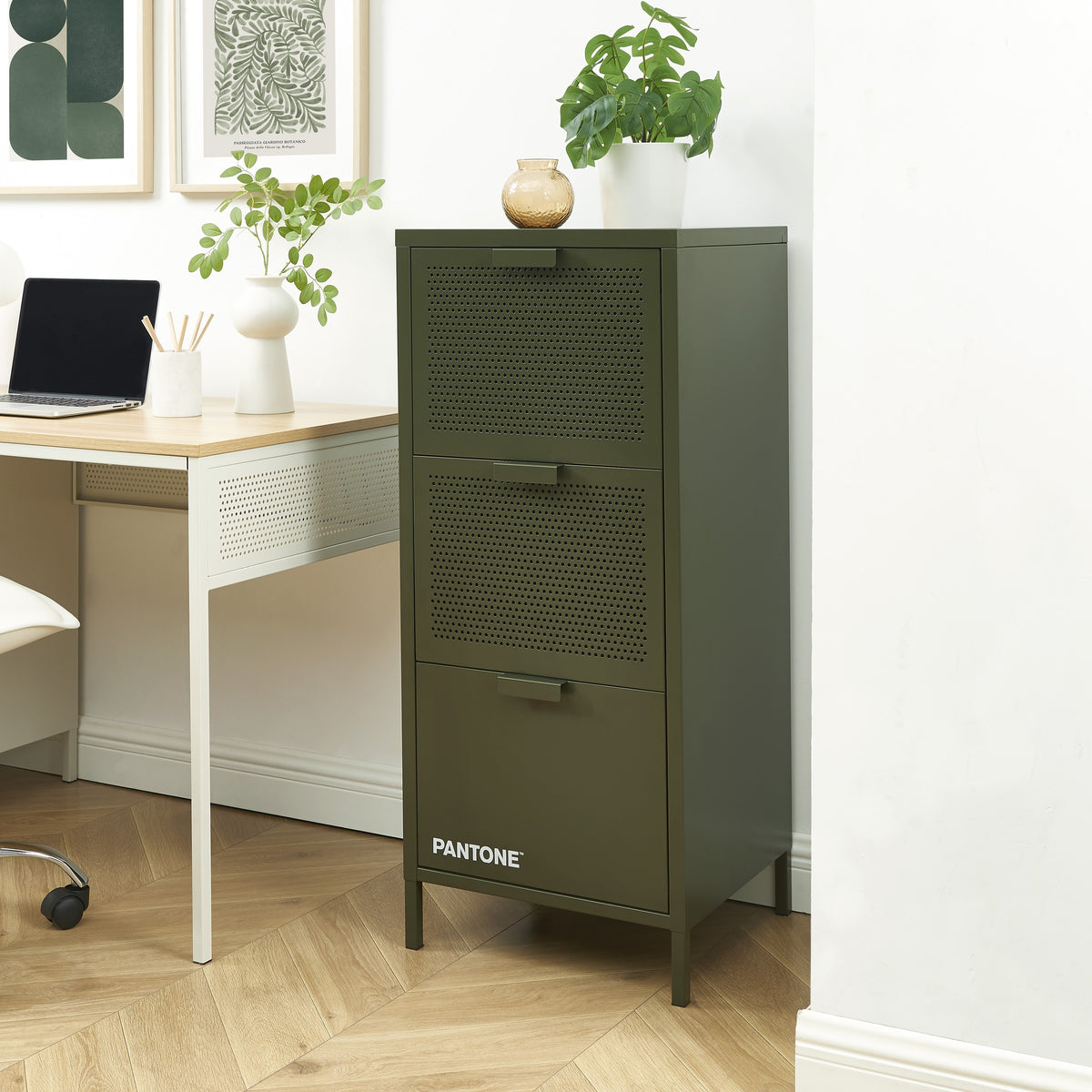 Caisson de bureau métal vert olive H105 cm