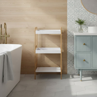 Meuble de salle de bain en bambou 3 plateaux