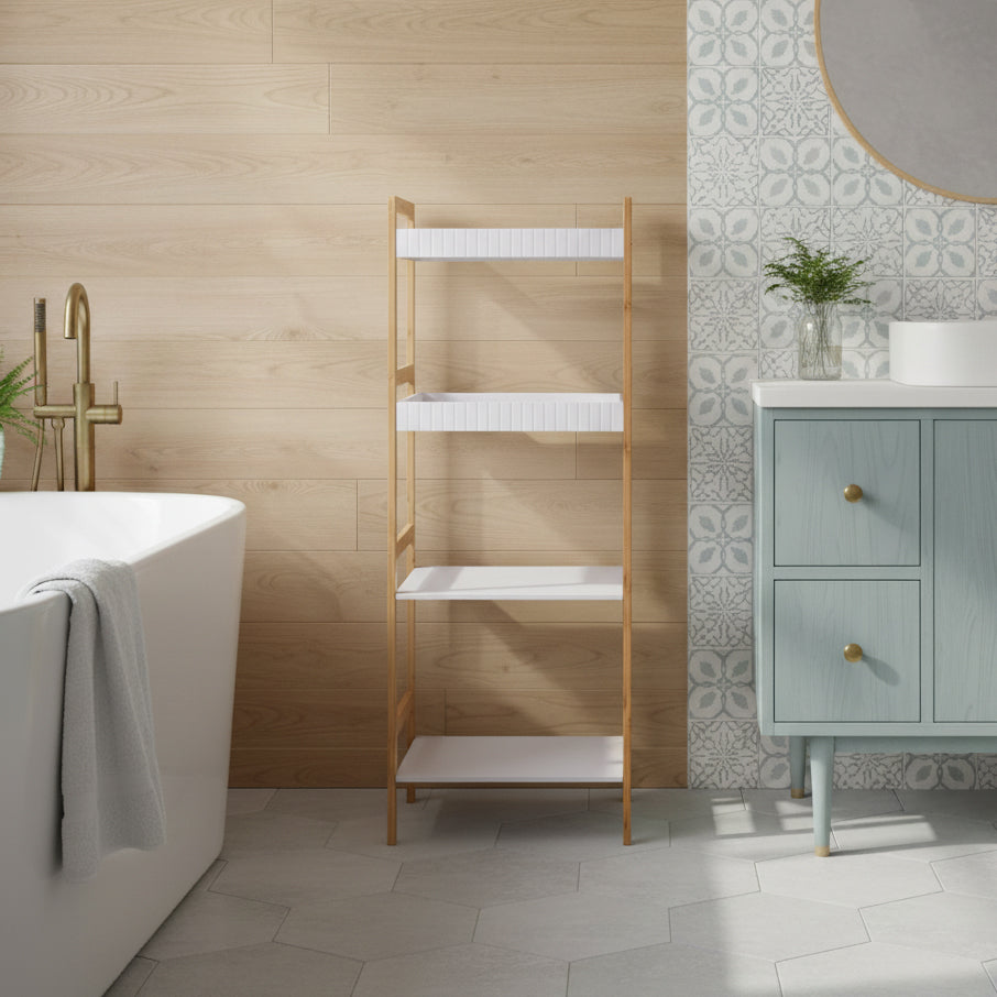 Meuble de salle de bain en bambou 4 plateaux