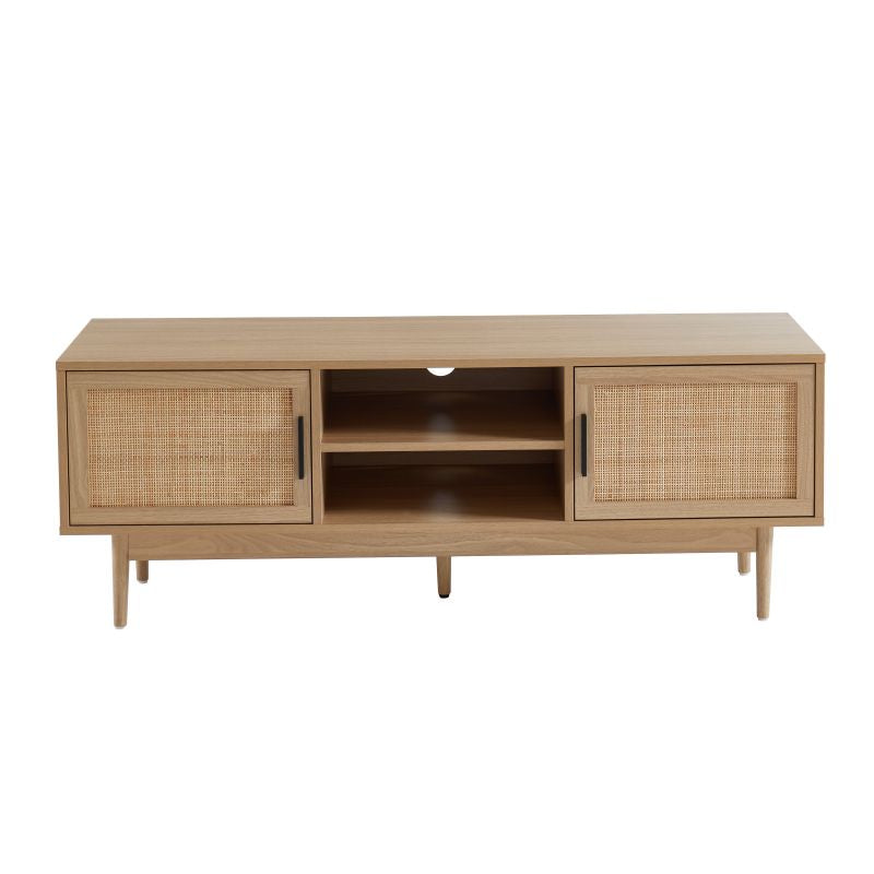 Mueble de TV de madera y rejilla de ratán