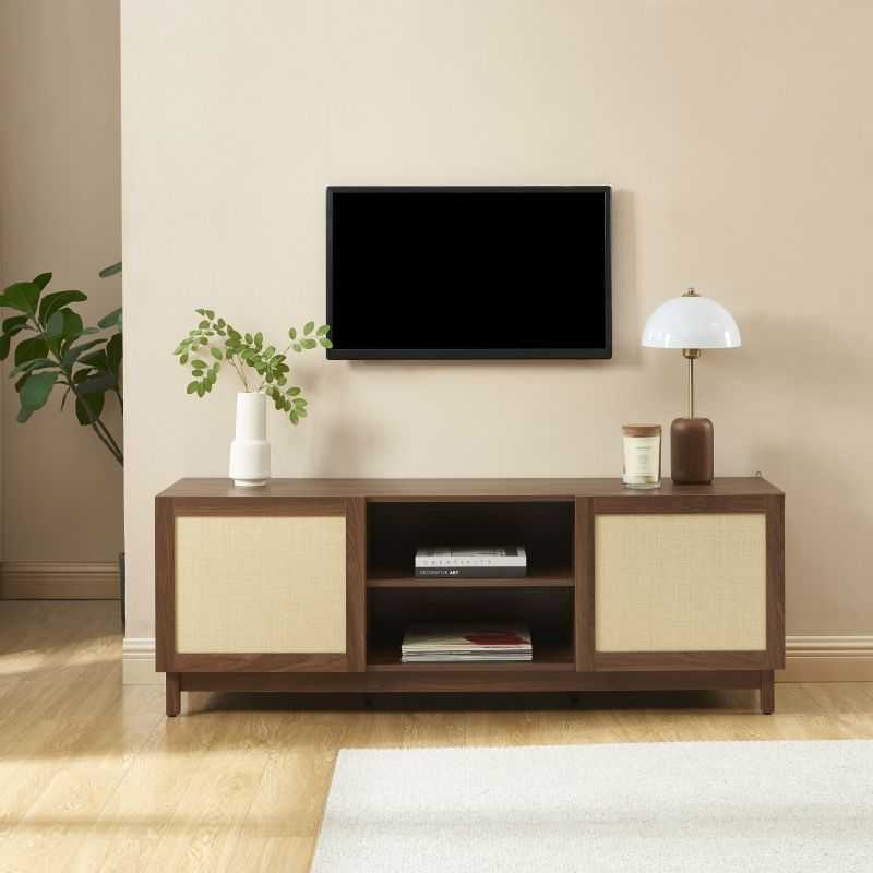 Mueble de TV de madera oscura y ratán L150cm