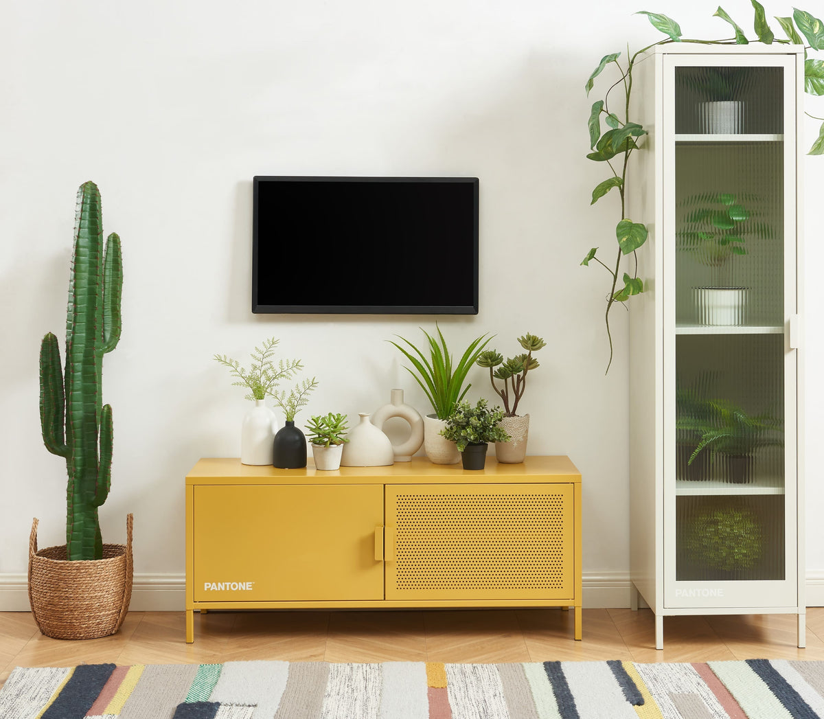 Meuble TV en métal jaune moutarde 120 cm