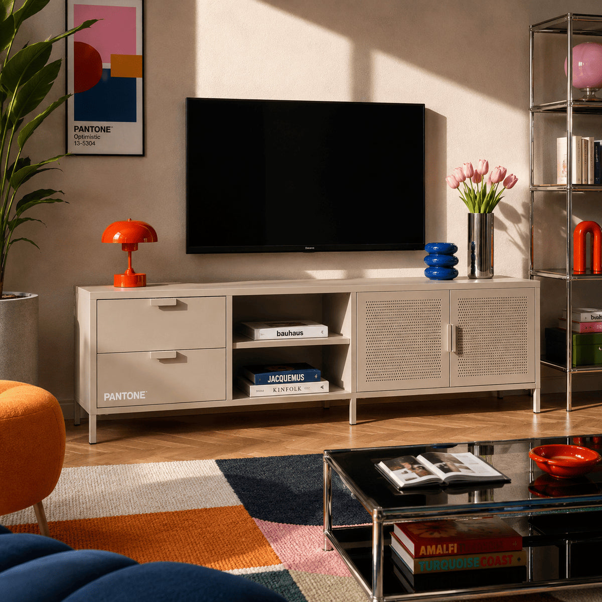 Meuble TV métal taupe 200 cm