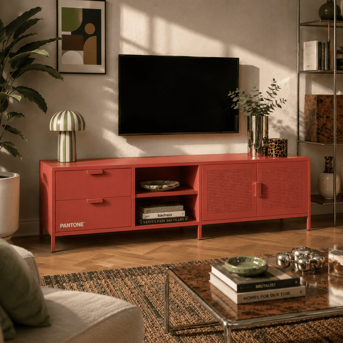 Meuble TV métal terracotta 200 cm