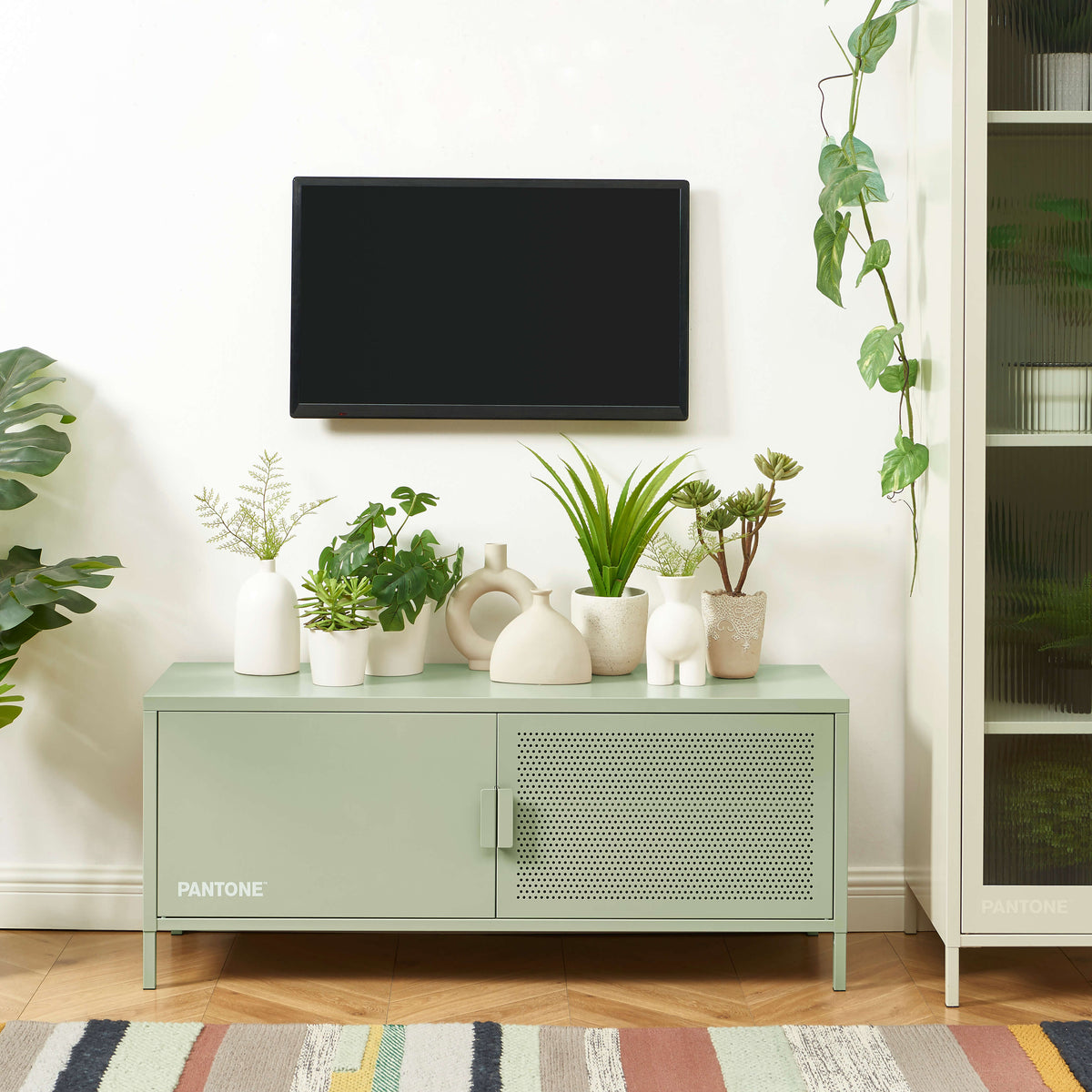 Meuble tv métal vert amande 120 cm
