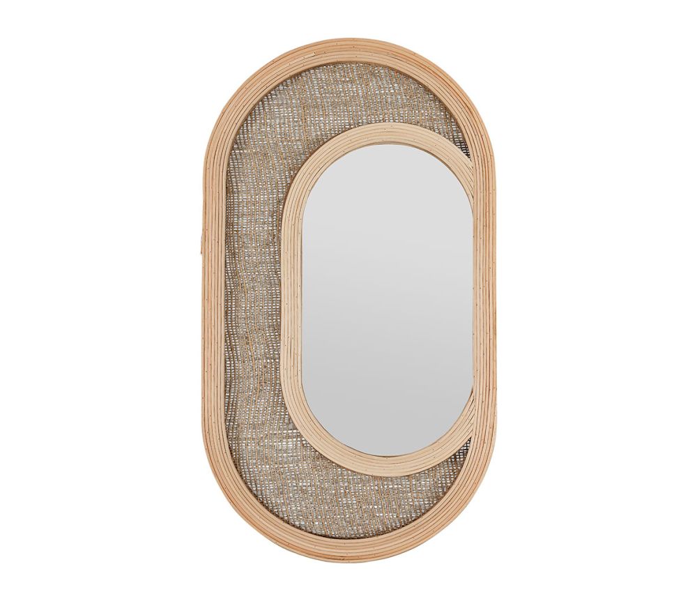Miroir oval en rotin naturel H50