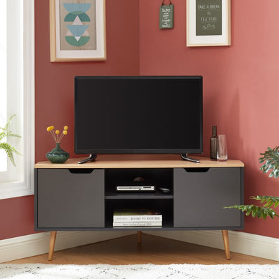 Meuble tv d'angle bois gris anthracite 2 portes