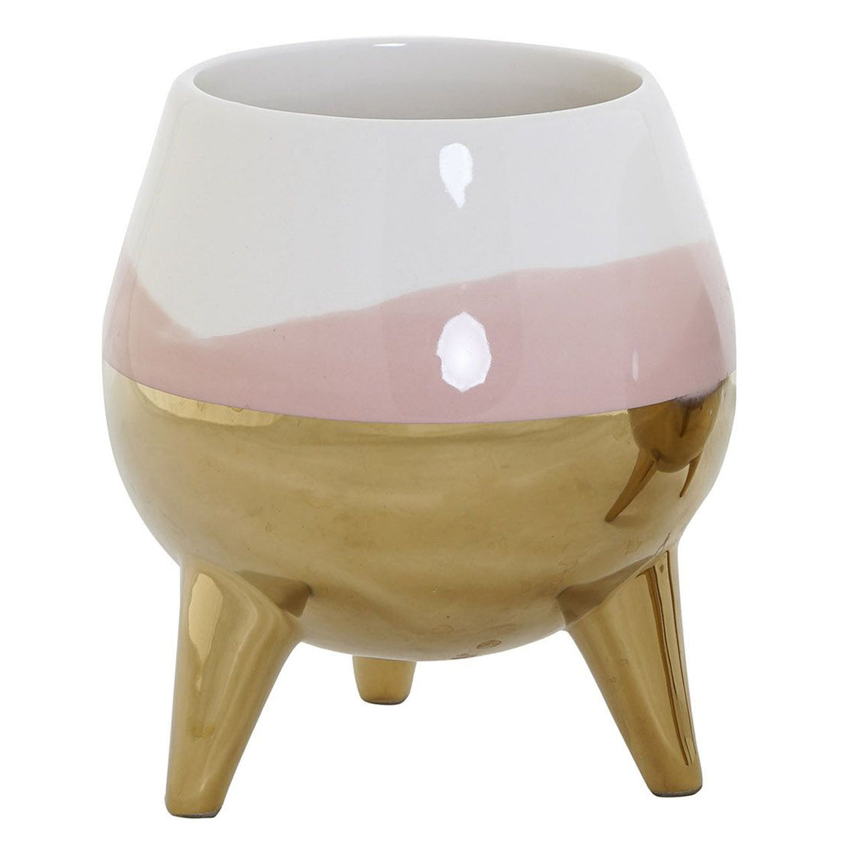 Vase en dolomite bicolor Rose et doré H16