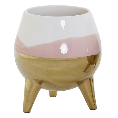 Vase en dolomite bicolor Rose et doré H16