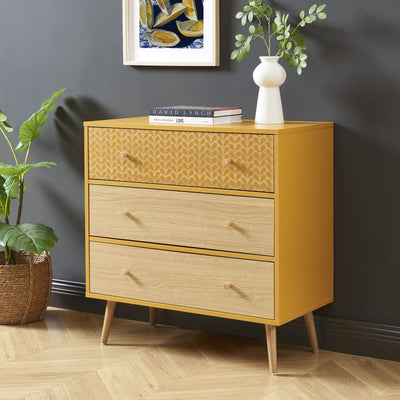 Commode en bois ocre 3 tiroirs