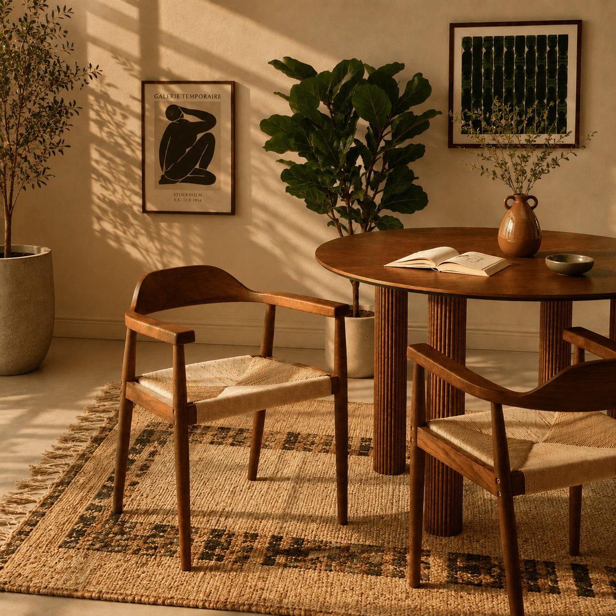 Lot de 2 chaises chêne massif couleur noyer et corde