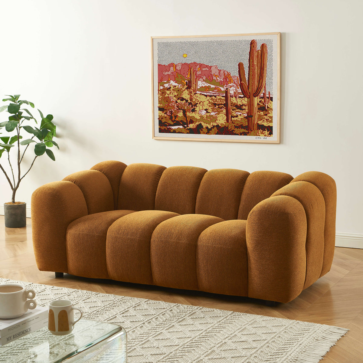 Canapé 2 places tissu tweed bronze
