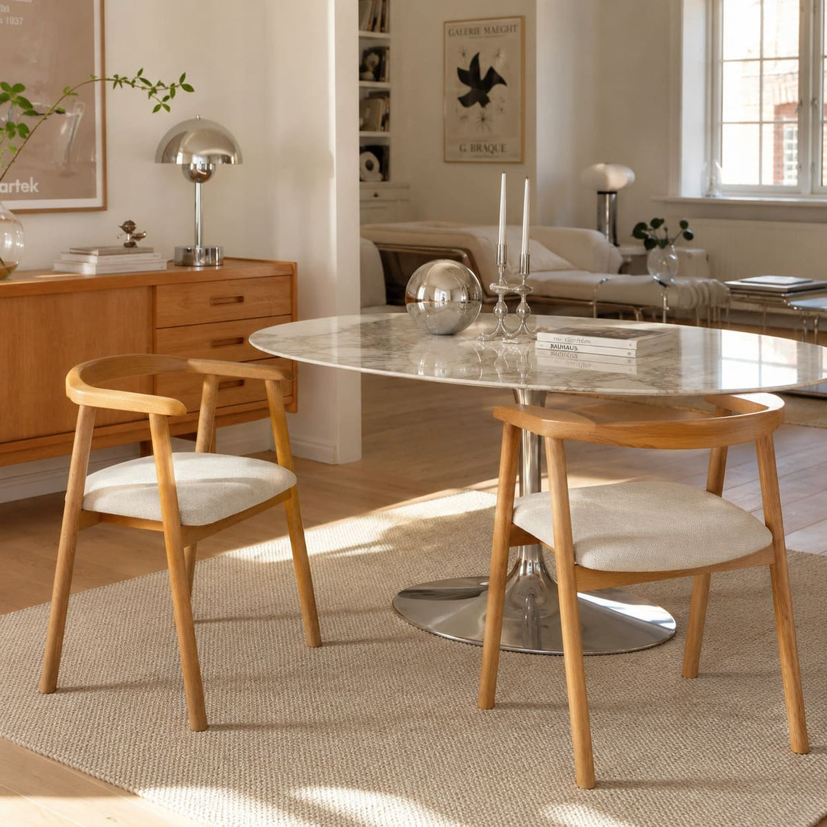 Lot de 2 chaises chêne massif et tissu beige
