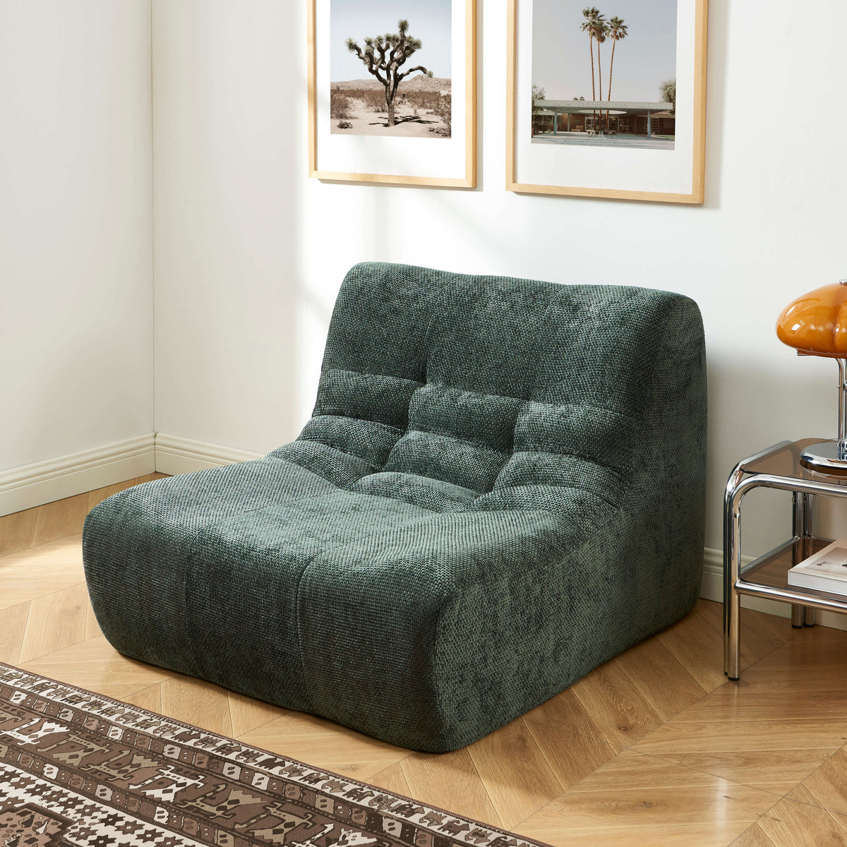 Chauffeuse modulable 1 place tissu chenille vert