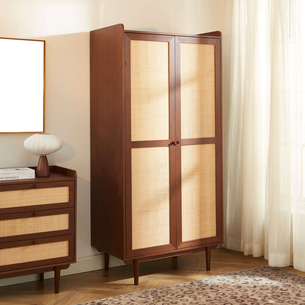 Armoire noyer et cannage 2 portes H190 cm