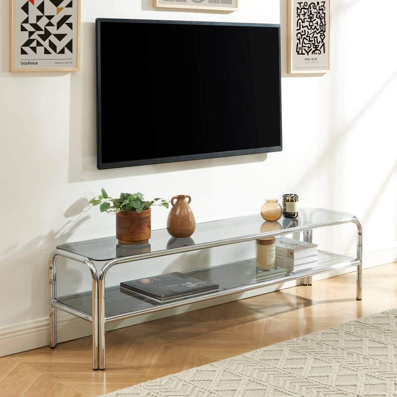 Meuble TV verre trempé noir structure en chrome