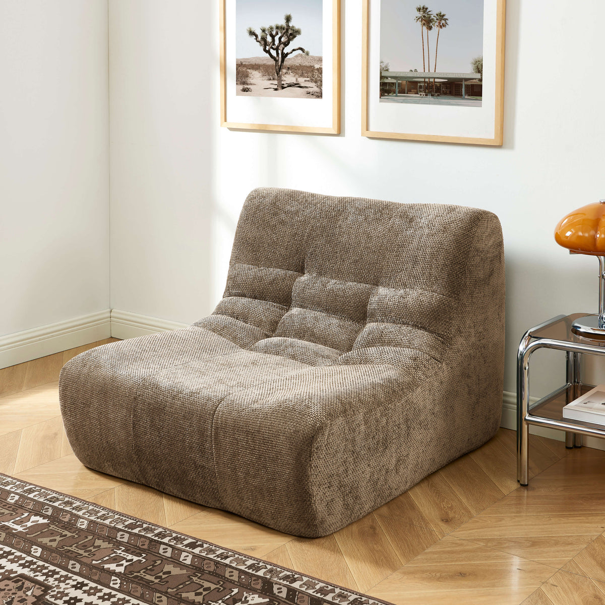 Chauffeuse modulable 1 place tissu chenille taupe