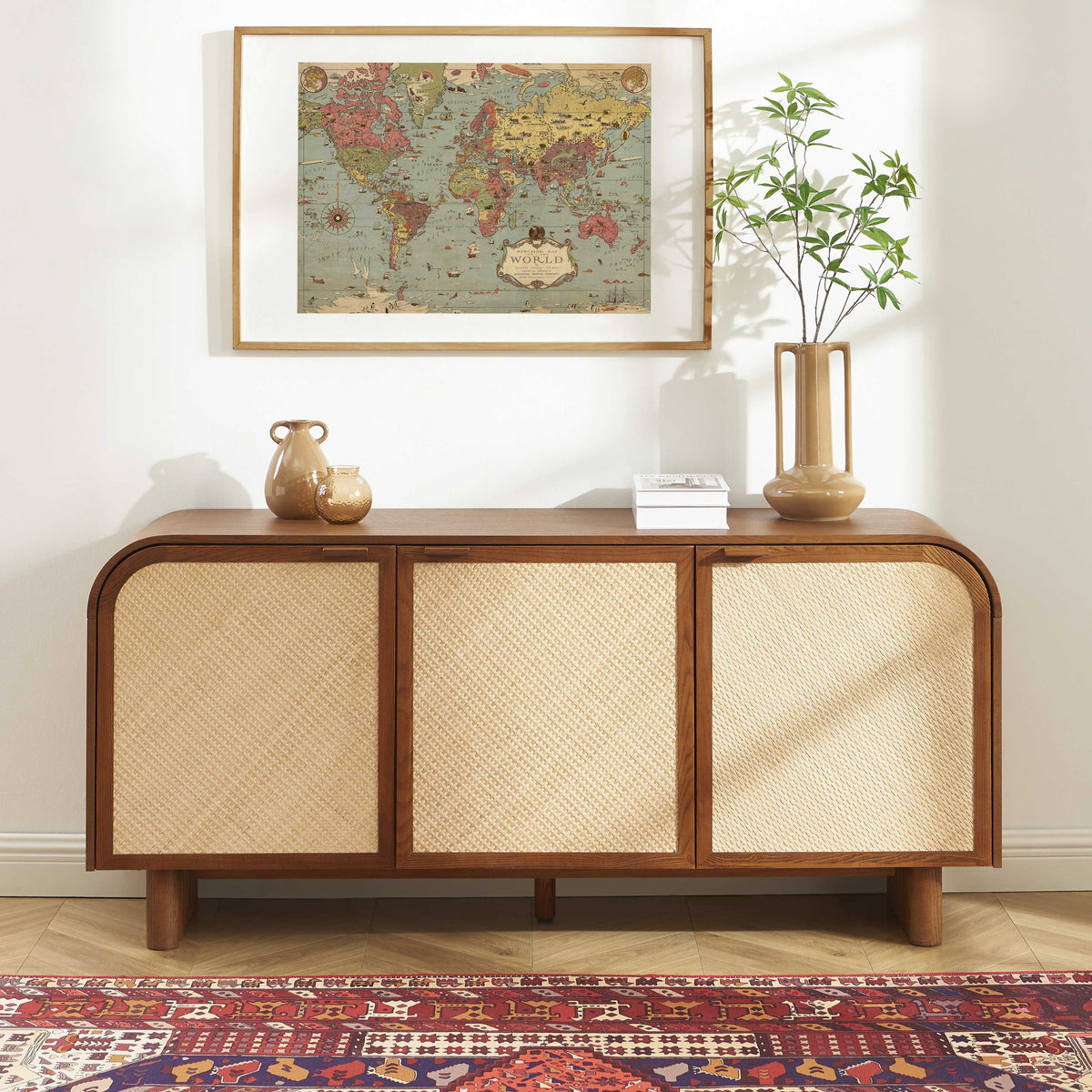 Buffet placage frêne cannage 3 portes 165 cm