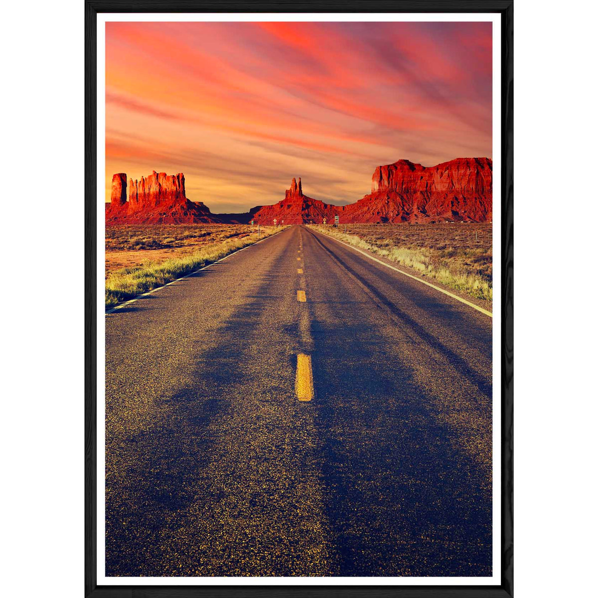 Tableau paysage route avec cadre noir – Taille 32x42