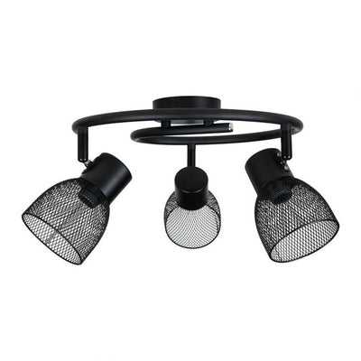 Spot plafonnier en métal noir 3 abat-jours grillage