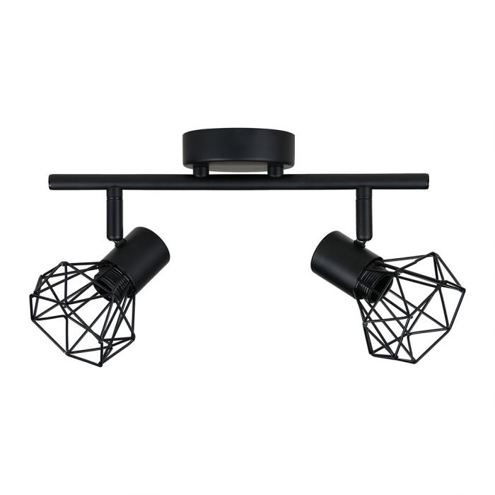 Foco de carril de metal negro con 2 pantallas de rejilla
