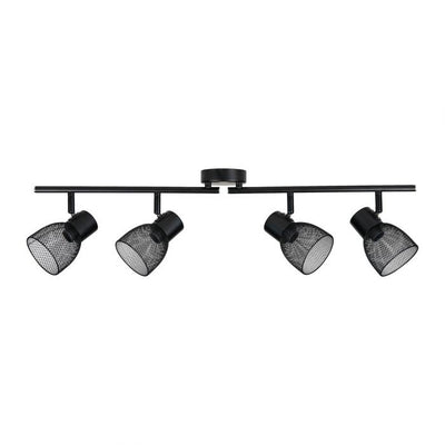 Spot plafonnier en métal noir 4 abat-jours grillage