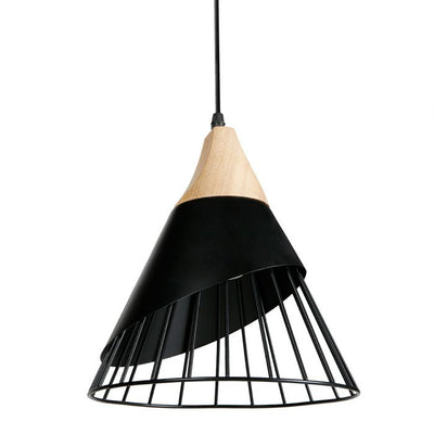 Suspension noire en métal et en bois art déco H30