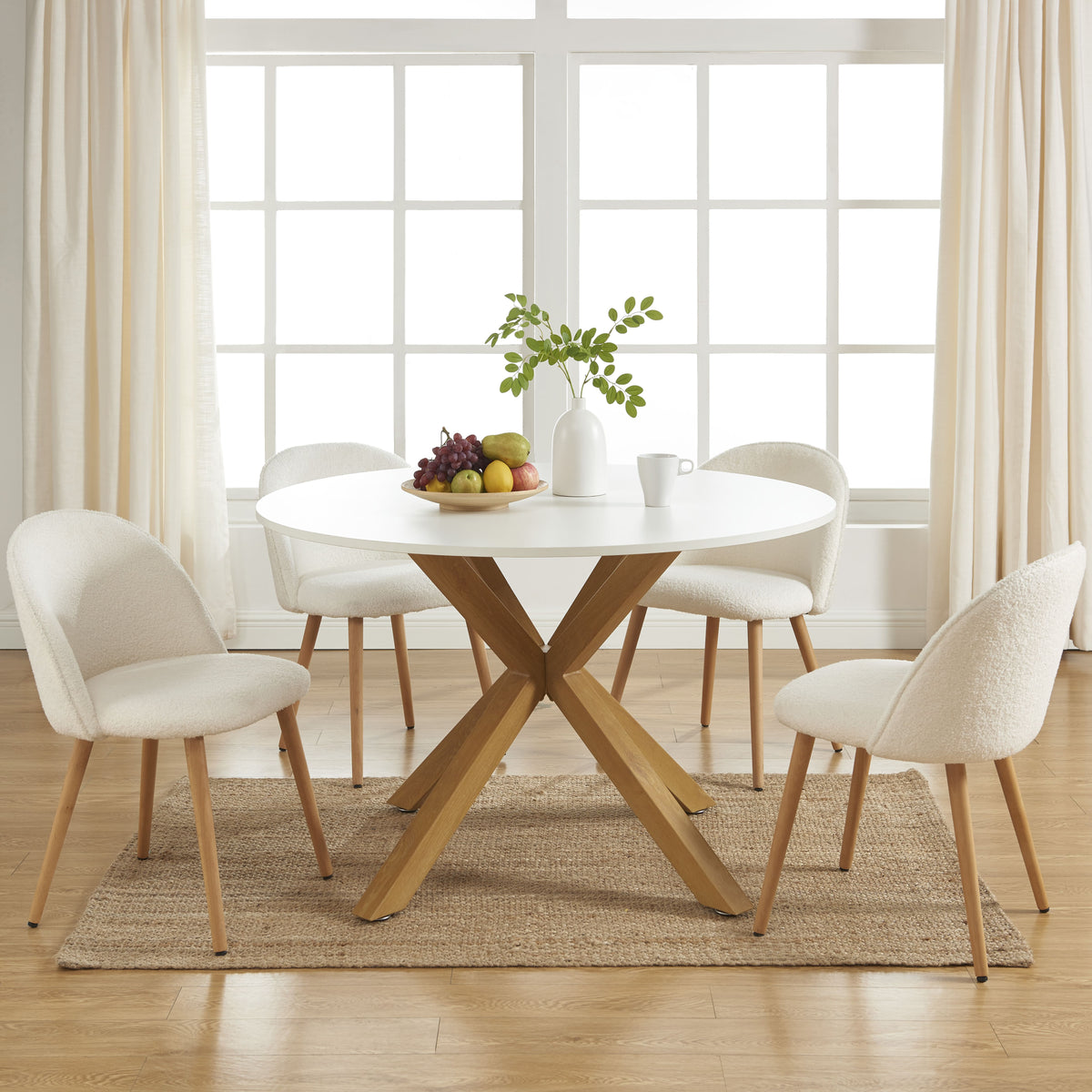 Table à manger ronde blanc et effet chêne 120 cm