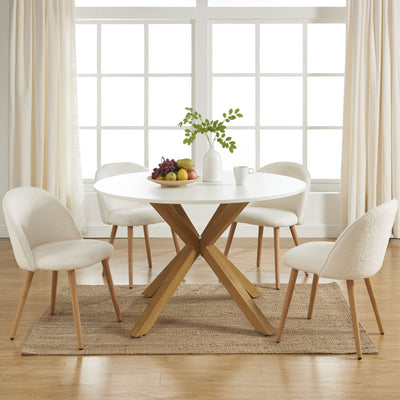 Mesa de comedor redonda blanca y efecto roble, 120 cm