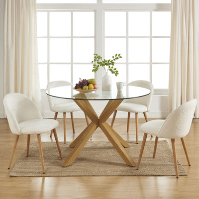Mesa de comedor redonda de cristal y efecto roble 120 cm