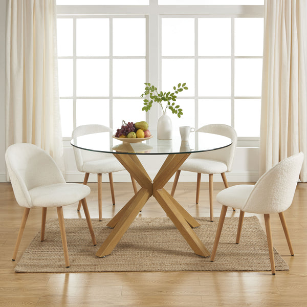 Mesa de comedor redonda de cristal y efecto roble 120 cm