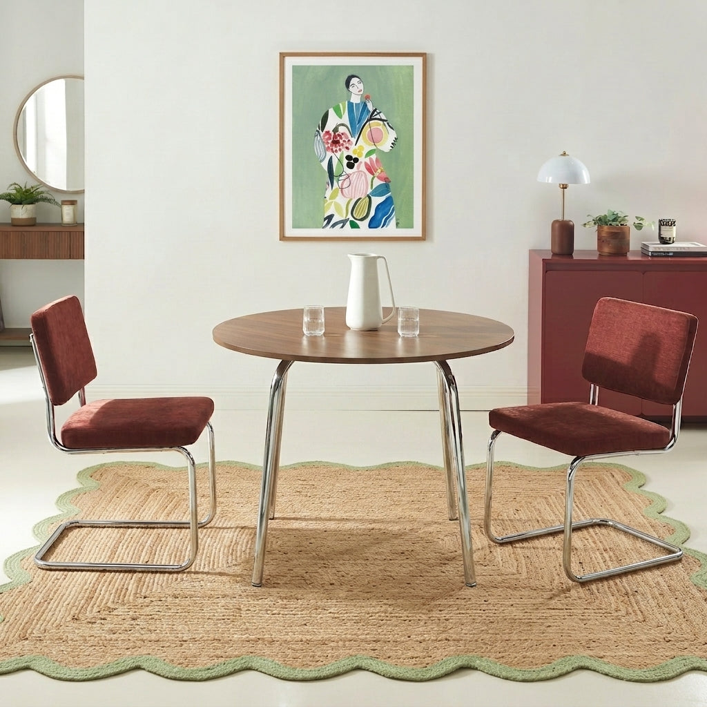 Table à manger ronde effet noyer 100 cm