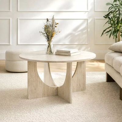 Table basse ronde D70 cm décor travertin MARLA