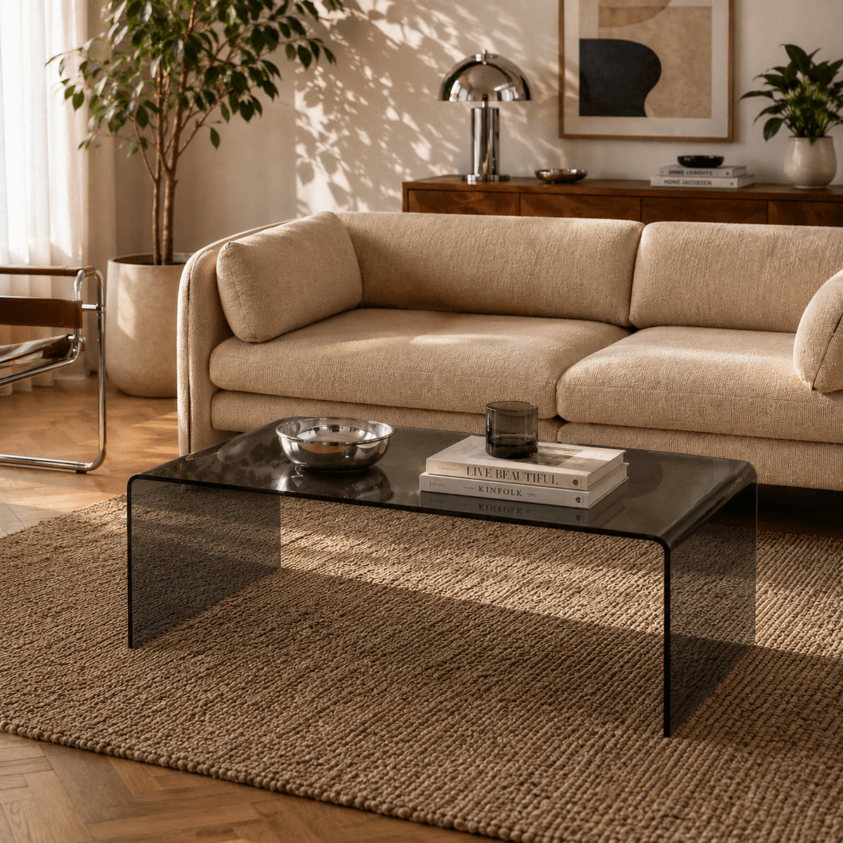 Table basse verre trempé noir 120 cm