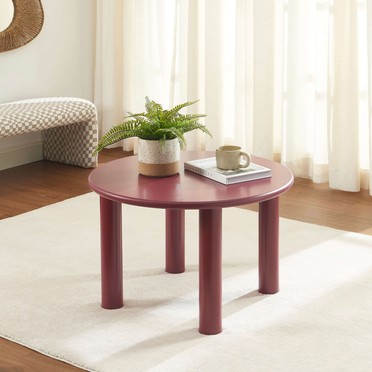 Mesa de centro efecto lacado burdeos