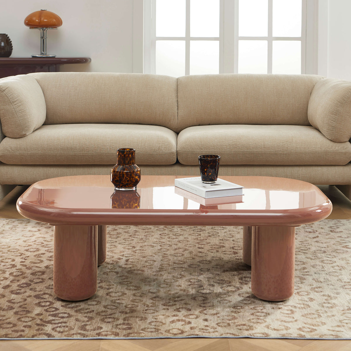 Table basse finition laquée brillante moka 120 cm