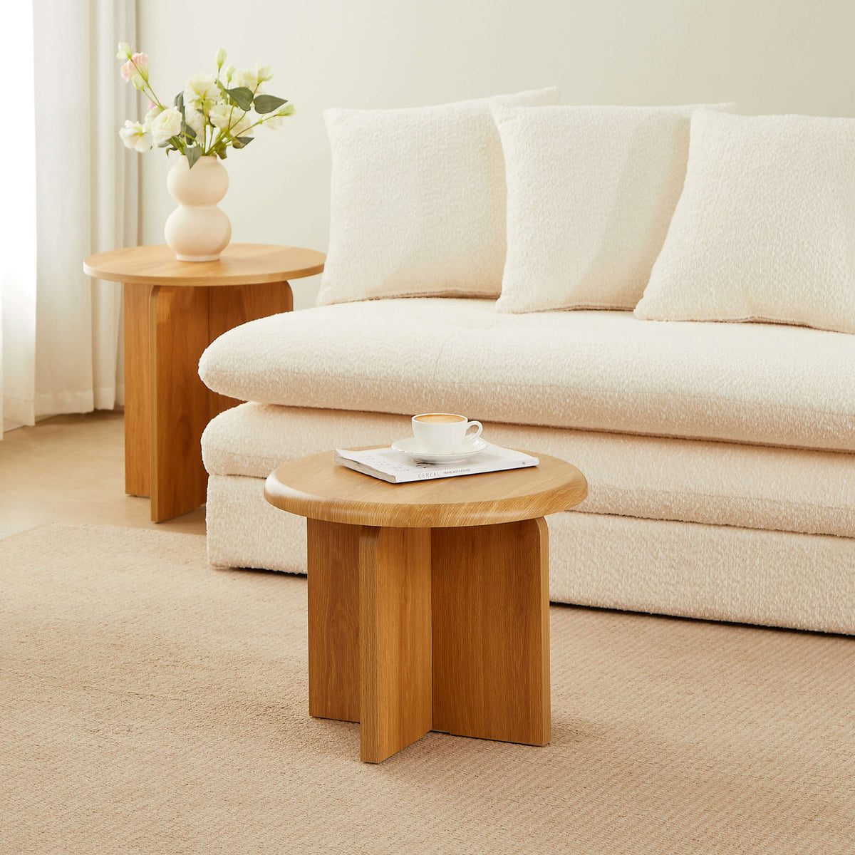 Table d'appoint ronde effet chêne H40 cm