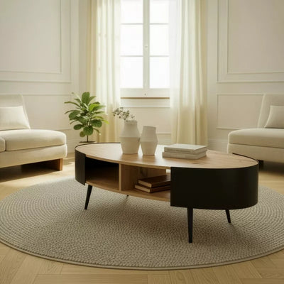 Table basse ovale avec flancs en métal noir L120 cm ELO