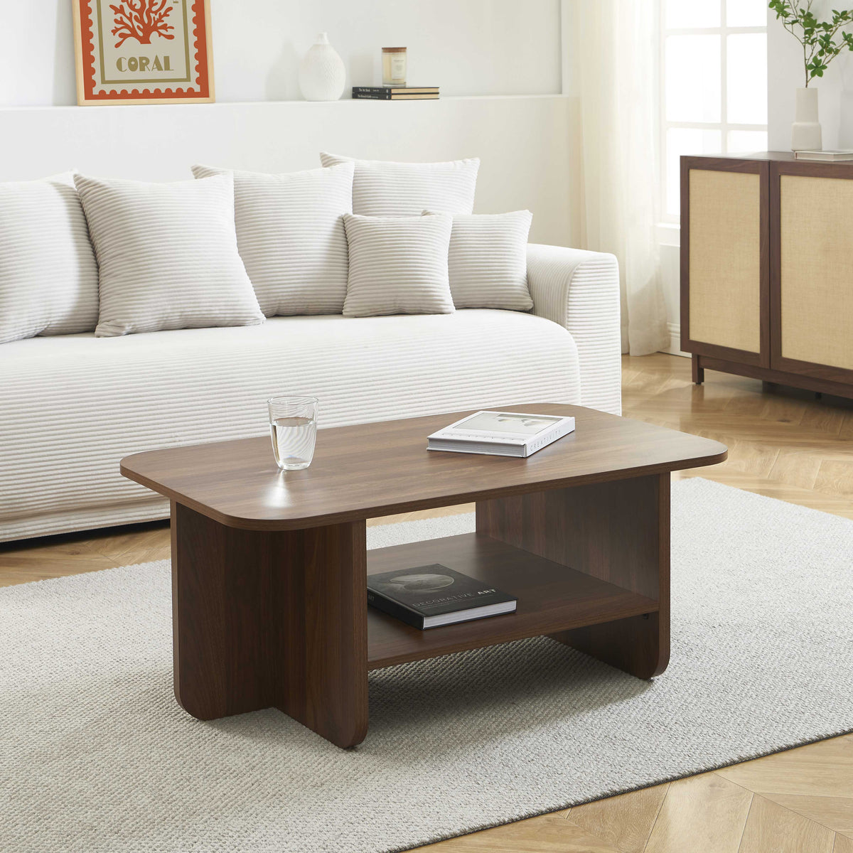 Table basse effet noyer